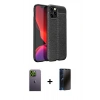 MARSİLYAN™- iPhone 12 Pro Max Kılıf Doruk Klasik Özel Seri - Siyah 3D Antistatik Hayalet Cam Ekran Koruyucu + Neon Fosforlu Kamera Lens - YL