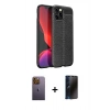 MARSİLYAN™- iPhone 12 Pro Max Kılıf Doruk Klasik Özel Seri - Siyah 3D Antistatik Hayalet Cam Ekran Koruyucu + Neon Fosforlu Kamera Lens - SI