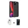 MARSİLYAN™- iPhone 12 Pro Max Kılıf Doruk Klasik Özel Seri - Siyah 3D Antistatik Hayalet Cam Ekran Koruyucu + Shine Kamera Lens - LT