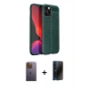 MARSİLYAN™- iPhone 12 Pro Max Kılıf Doruk Klasik Özel Seri - Siyah 3D Antistatik Hayalet Cam Ekran Koruyucu + Neon Fosforlu Kamera Lens - SI