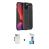 MARSİLYAN™- iPhone 12 Pro Max Kılıf Doruk Klasik Özel Seri - Siyah 5D Eko Cam Ekran Koruyucu + Shine Kamera Lens - LT