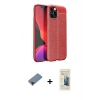 MARSİLYAN™- iPhone 12 Pro Max Kılıf Doruk Klasik Özel Seri - Siyah 6D Mat Seramik Hayalet Nano Ekran Koruyucu + Kırmızı Metal Kamera Lens Koruma Cam