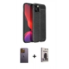 MARSİLYAN™- iPhone 12 Pro Max Kılıf Doruk Klasik Özel Seri - Siyah Bilvis Hayalet Cam Ekran Koruyucu + Neon Fosforlu Kamera Lens - SI