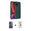 MARSİLYAN™- iPhone 12 Pro Max Kılıf Doruk Klasik Özel Seri - Siyah Mat Seramik Nano Ekran Koruyucu + Neon Fosforlu Kamera Lens - MI