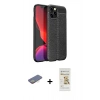 MARSİLYAN™- iPhone 12 Pro Max Kılıf Doruk Klasik Özel Seri - Siyah Mat Seramik Nano Ekran Koruyucu + Renkli Kamera Lens Koruma Cam - SI