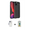 MARSİLYAN™- iPhone 12 Pro Max Kılıf Doruk Klasik Özel Seri - Siyah Polymer Nano Ekran Koruyucu + Lacivert Shine Kamera Lens