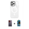 MARSİLYAN™- iPhone 12 Pro Max Kılıf Doruk Prime - Siyah 18D Cam Ekran Koruyucu + Neon Fosforlu Kamera Lens - TU