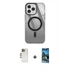 MARSİLYAN™- iPhone 12 Pro Max Kılıf Doruk Prime - Siyah 34D Izgaralı Cam + Shine Kamera Lens - GD