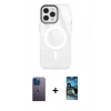 MARSİLYAN™- iPhone 12 Pro Max Kılıf Doruk Prime - Siyah 34D Izgaralı Cam + Neon Fosforlu Kamera Lens - MI