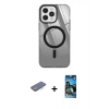 MARSİLYAN™- iPhone 12 Pro Max Kılıf Doruk Prime - Siyah 34D Izgaralı Cam + Renkli Kamera Lens Koruma Cam - MI