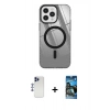 MARSİLYAN™- iPhone 12 Pro Max Kılıf Doruk Prime - Siyah 34D Izgaralı Cam + Shine Kamera Lens - LT
