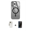 MARSİLYAN™- iPhone 12 Pro Max Kılıf Doruk Prime - Siyah 3D Antistatik Hayalet Cam Ekran Koruyucu + Shine Kamera Lens - GD