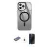 MARSİLYAN™- iPhone 12 Pro Max Kılıf Doruk Prime - Siyah 3D Antistatik Hayalet Cam Ekran Koruyucu + Renkli Kamera Lens Koruma Cam - PE