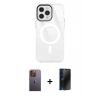 MARSİLYAN™- iPhone 12 Pro Max Kılıf Doruk Prime - Siyah 3D Antistatik Hayalet Cam Ekran Koruyucu + Neon Fosforlu Kamera Lens - SI