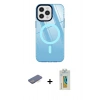 MARSİLYAN™- iPhone 12 Pro Max Kılıf Doruk Prime - Siyah Polymer Nano Ekran Koruyucu + Mavi Renkli Kamera Lens Koruma Cam
