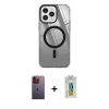MARSİLYAN™- iPhone 12 Pro Max Kılıf Doruk Prime - Siyah Polymer Nano Ekran Koruyucu + Neon Fosforlu Kamera Lens - TU