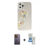 MARSİLYAN™- iPhone 12 Pro Max Kılıf Eksen Asil Prime - Şeffaf Royal Nano Ekran Koruyucu + Neon Fosforlu Kamera Lens - SI