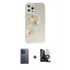 MARSİLYAN™- iPhone 12 Pro Max Kılıf Eksen Asil Prime - Şeffaf Temperli Cam Ekran Koruyucu + Neon Fosforlu Kamera Lens - MI