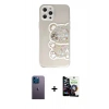 MARSİLYAN™- iPhone 12 Pro Max Kılıf Eksen Asil Prime - Şeffaf Temperli Cam Ekran Koruyucu + Neon Fosforlu Kamera Lens - MI