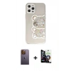 MARSİLYAN™- iPhone 12 Pro Max Kılıf Eksen Asil Prime - Şeffaf Temperli Cam Ekran Koruyucu + Neon Fosforlu Kamera Lens - SI
