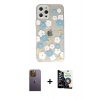 MARSİLYAN™- iPhone 12 Pro Max Kılıf Eksen Asil Prime - Şeffaf Temperli Cam Ekran Koruyucu + Neon Fosforlu Kamera Lens - SI
