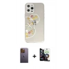 MARSİLYAN™- iPhone 12 Pro Max Kılıf Eksen Asil Prime - Şeffaf Temperli Cam Ekran Koruyucu + Neon Fosforlu Kamera Lens - SI