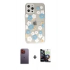 MARSİLYAN™- iPhone 12 Pro Max Kılıf Eksen Asil Prime - Şeffaf Temperli Cam Ekran Koruyucu + Neon Fosforlu Kamera Lens - TU