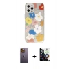 MARSİLYAN™- iPhone 12 Pro Max Kılıf Eksen Asil Prime - Şeffaf Temperli Cam Ekran Koruyucu + Neon Fosforlu Kamera Lens - SI