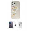 MARSİLYAN™- iPhone 12 Pro Max Kılıf Eksen Asil Prime - Şeffaf Uv Polymer Nano Ekran Koruyucu + Neon Fosforlu Kamera Lens - MI