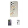 MARSİLYAN™- iPhone 12 Pro Max Kılıf Eksen Asil Prime - Şeffaf Uv Polymer Nano Ekran Koruyucu + Yeşil Neon Fosforlu Kamera Lens