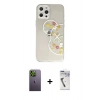 MARSİLYAN™- iPhone 12 Pro Max Kılıf Eksen Asil Prime - Şeffaf Uv Polymer Nano Ekran Koruyucu + Yeşil Neon Fosforlu Kamera Lens
