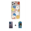 MARSİLYAN™- iPhone 12 Pro Max Kılıf Eksen Asil Prime - Siyah 18D Cam Ekran Koruyucu + Neon Fosforlu Kamera Lens - MI