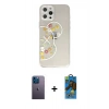 MARSİLYAN™- iPhone 12 Pro Max Kılıf Eksen Asil Prime - Siyah 18D Cam Ekran Koruyucu + Neon Fosforlu Kamera Lens - MI