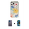 MARSİLYAN™- iPhone 12 Pro Max Kılıf Eksen Asil Prime - Siyah 18D Cam Ekran Koruyucu + Neon Fosforlu Kamera Lens - MI