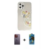 MARSİLYAN™- iPhone 12 Pro Max Kılıf Eksen Asil Prime - Siyah 18D Cam Ekran Koruyucu + Turuncu Neon Fosforlu Kamera Lens
