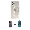 MARSİLYAN™- iPhone 12 Pro Max Kılıf Eksen Asil Prime - Siyah 18D Cam Ekran Koruyucu + Turuncu Neon Fosforlu Kamera Lens