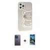 MARSİLYAN™- iPhone 12 Pro Max Kılıf Eksen Asil Prime - Siyah 34D Izgaralı Cam + Neon Fosforlu Kamera Lens - MI