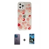 MARSİLYAN™- iPhone 12 Pro Max Kılıf Eksen Asil Prime - Siyah 34D Izgaralı Cam + Neon Fosforlu Kamera Lens - MI