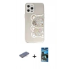 MARSİLYAN™- iPhone 12 Pro Max Kılıf Eksen Asil Prime - Siyah 34D Izgaralı Cam + Mavi Renkli Kamera Lens Koruma Cam