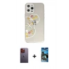 MARSİLYAN™- iPhone 12 Pro Max Kılıf Eksen Asil Prime - Siyah 34D Izgaralı Cam + Neon Fosforlu Kamera Lens - TU