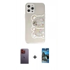 MARSİLYAN™- iPhone 12 Pro Max Kılıf Eksen Asil Prime - Siyah 34D Izgaralı Cam + Neon Fosforlu Kamera Lens - TU