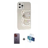 MARSİLYAN™- iPhone 12 Pro Max Kılıf Eksen Asil Prime - Siyah 3D Antistatik Cam Ekran Koruyucu + Turuncu Neon Fosforlu Kamera Lens