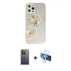 MARSİLYAN™- iPhone 12 Pro Max Kılıf Eksen Asil Prime - Siyah 3D Antistatik Cam Ekran Koruyucu + Yeşil Neon Fosforlu Kamera Lens
