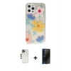 MARSİLYAN™- iPhone 12 Pro Max Kılıf Eksen Asil Prime - Siyah 3D Antistatik Hayalet Cam Ekran Koruyucu + Gold Shine Kamera Lens