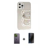 MARSİLYAN™- iPhone 12 Pro Max Kılıf Eksen Asil Prime - Siyah 3D Antistatik Hayalet Cam Ekran Koruyucu + Neon Fosforlu Kamera Lens - YL