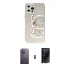 MARSİLYAN™- iPhone 12 Pro Max Kılıf Eksen Asil Prime - Siyah 3D Antistatik Hayalet Cam Ekran Koruyucu + Neon Fosforlu Kamera Lens - BZ