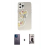 MARSİLYAN™- iPhone 12 Pro Max Kılıf Eksen Asil Prime - Siyah Bilvis Hayalet Cam Ekran Koruyucu + Neon Fosforlu Kamera Lens - MI