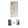 MARSİLYAN™- iPhone 12 Pro Max Kılıf Eksen Asil Prime - Siyah Bilvis Hayalet Cam Ekran Koruyucu + Neon Fosforlu Kamera Lens - TU