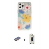MARSİLYAN™- iPhone 12 Pro Max Kılıf Eksen Asil Prime - Siyah Bilvis Hayalet Cam Ekran Koruyucu + Renkli Kamera Lens Koruma Cam - TU