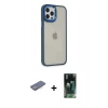 MARSİLYAN™- iPhone 12 Pro Max Kılıf Eksen Doku Prime - Şeffaf 360 Full Body Arka Koruyucu + Renkli Kamera Lens Koruma Cam - PE